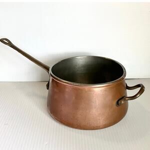 Vintage Copper Sauce Pan 2.5 Quart Hammered Brass Dbl Handle Douro B&M Portugal
